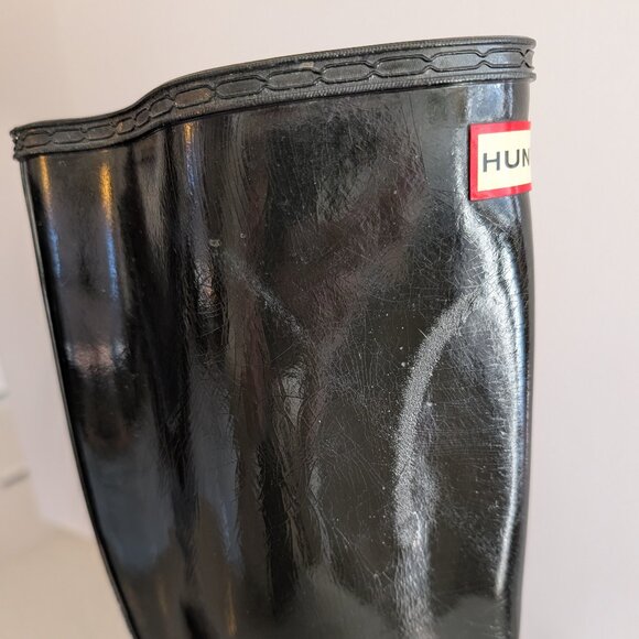 Hunter Original Tall Gloss Women's Rain Boots Black US Size 8 Adjustable Calf - Picture 3 of 14